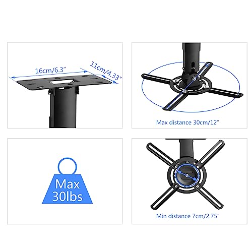 suptek Black Projector Ceiling Mount Bracket Fits Flat or Sloped Ceiling Height Adjustable with Extendable Length for LCD/DLP Projector Mount (PR05B)