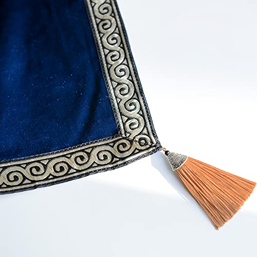 SUTAVIA Retro Altar Tarot Table Cloth Gothic Cards Bag Party Square Table Cover Divination Wicca Lisi Velvet with Tarot Drawstring Pouch Set (Blue, 25.5"x25.5")