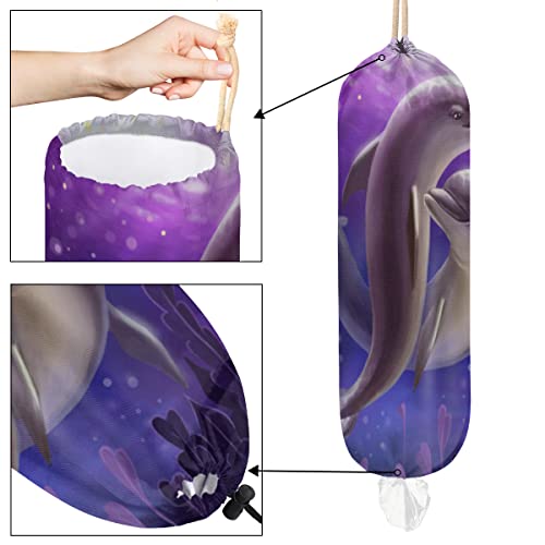 Kawaii Bee Print Plastic Bag Holder Wall Mount Grocery Bag Holder Reusable Trash Bag Organizer Washable Large Grocery Bag Storage Dispenser for Kitchen Pantry