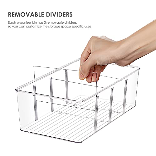 Vtopmart 2 Pack Food Storage Organizer Bins, Clear Plastic Bins for Pantry, Kitchen, Fridge, Cabinet Organization and Storage, 4 Compartment Holder Packets, Snacks, Pouches, Spice Packets