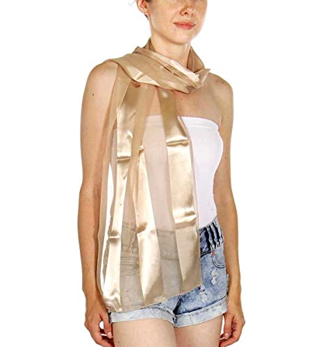 SERENITA Scarfs for women | lightweight soft silky scarves | 60" long satin chiffon stripe solid color neckerchief, Red