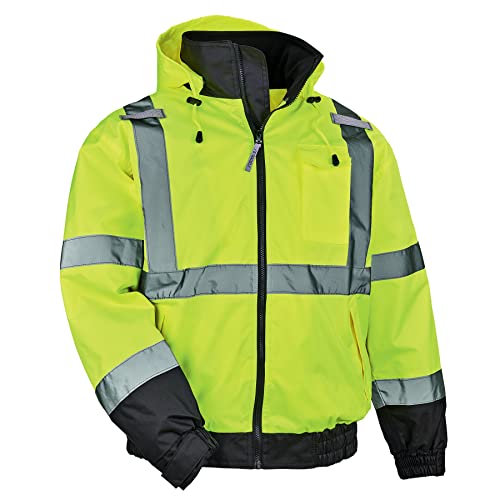 Ergodyne Unisex Adult 3-in-1 Hi-Vis Winter Bomber Jacket, Lime, Small US