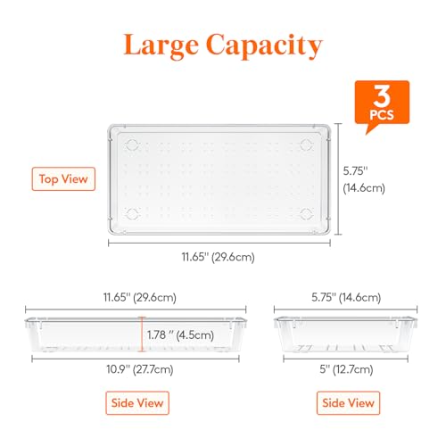 Lifewit Silverware Drawer Organizer, 5.75" x 11.65" Clear Utensil Tray for Kitchen Drawer, Stackable Plastic Flatware and Cutlery Storage Box Divider for Spoons Forks Knives Tools, 2 Pack