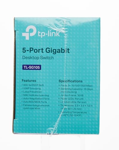 TP-Link TL-SG105, 5 Port Gigabit Unmanaged Ethernet Switch, Network Hub, Ethernet Splitter, Plug & Play, Fanless Metal Design, Shielded Ports, Traffic Optimization