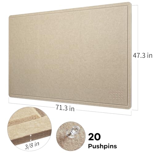 Large Bulletin Board - 72 x 48 Inches, Decorative Felt Pin Board for Wall - 6' x 4' Foldable Photo Display Board with Self-Adhesive Tape, Includes 20 Push Pins - Beige Brown