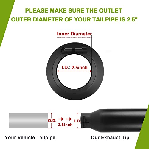 AUTOSAVER88 2.5 Inch Inlet Exhaust Tip, 2.5" Inlet 4" Outlet 9" Overall Length Black Powder Coated Finish Tailpipe Universal Stainless Exhaust Tips for 2.5" O.D. Tailpipe, Rolled Edge, Bolt On