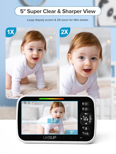 UKSUP Baby Monitor with Camera and Audio- Video Baby Monitor with 960ft Long Range, Remote Pan-Tilt-Zoom, Night Vision, Temperature Sensor, 2-Way Talk, 8 Lullabies, 30-Hour Battery & No WiFi