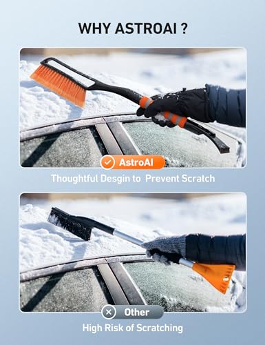 AstroAI 27" Snow Brush and Ice Scraper for Car Windshield,Detachable Snow Scrapers with Ergonomic Foam Grip for Cars, Trucks, SUVs (Heavy Duty ABS, PVC Brush, Blue)