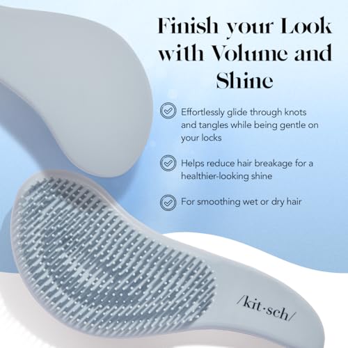 Kitsch Detangling Brush for Adults & Kids - Professional Wet & Dry Hair Detangler, No Pain, Tangle Free Flexible Bristles - Easy to Hold, Shower & Travel Brush, Fits All Hair Types - Haze Blue