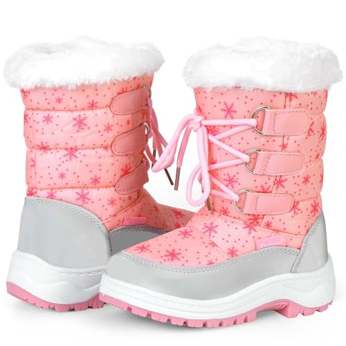 Apakowa Kids Girls Insulated Fur Winter Warm Snow Boots (Toddler/Little Kid) (Color : Pink, Size : 12.5 M US Little kid)