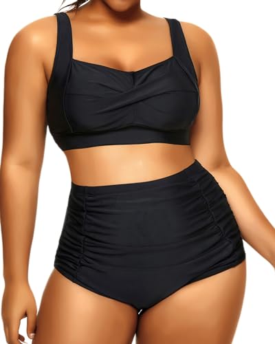 Daci Women's Plus Size Bikini Sets - High Waisted Two-Piece Swimsuits with Tummy Control Green Leave 26 Plus