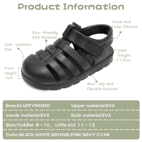 Luffymomo Unisex-Child Closed-Toe Sandals Summer Sport Lightweight Sandal EVA Outdoor Water Shoes for Boys and Girls(Little Kid/Toddler) (5 M US Black Toddler)