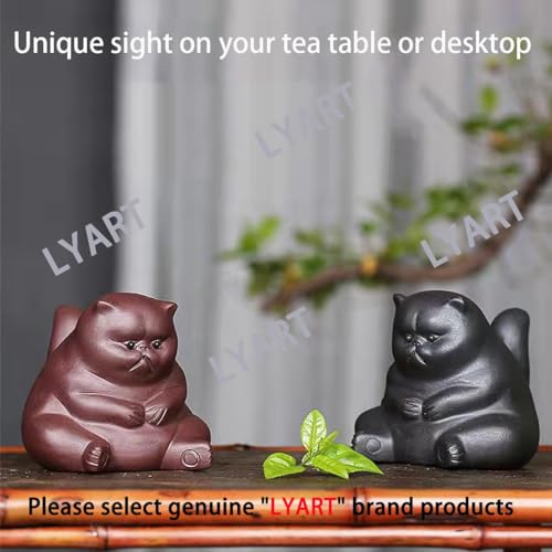 Zisha Tea Pet Angry Unhappy Cat Bat Figurine, Cute Kung Fu Tea Ornament Accessories of Frog Tea Set, Decoration for Tea Table Desk Tearoom, Great Gift for Tea Lover Friend (1.Cat)