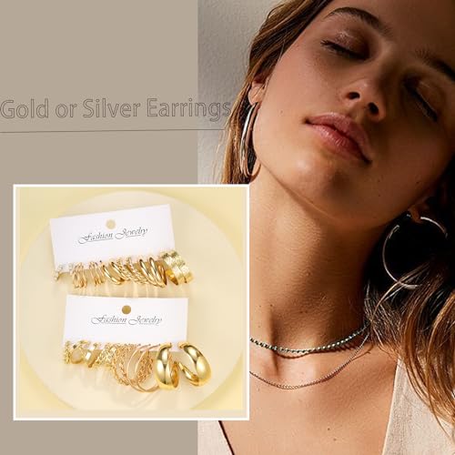 46 Pairs Gold Hoop Earrings Set for Women, Fashion Hypoallergenic Chunky Twisted Pearl Stud Earrings Multipack, Small Big Hoops Earring Packs Trendy for Christmas Birthday Party Jewelry Gift