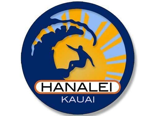4x4 inch Round Surfer On Wave Hanalei Kauai Sticker (Surfing surf Beach) Vinyl Decal Sticker Car Waterproof Car Decal Bumper Sticker
