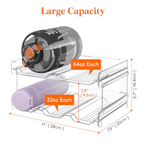 Lifewit Bottle Rack, 5-bottle Organizer for Cabinet, Extra Large Water Bottle Holder, Kitchen Pantry Organization and Storage, Plastic Fridge Wine Rack, Tumbler Travel Mug Holder, Clear