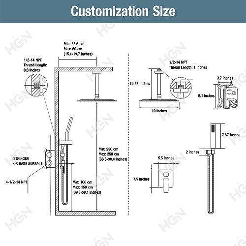 HGN 10 Inch Ceiling Mount Shower Faucet Set Square Showerhead Bathroom Rainfall Shower System SUS304 Stainless Steel Shower Trim Kit (Brush Nickel)