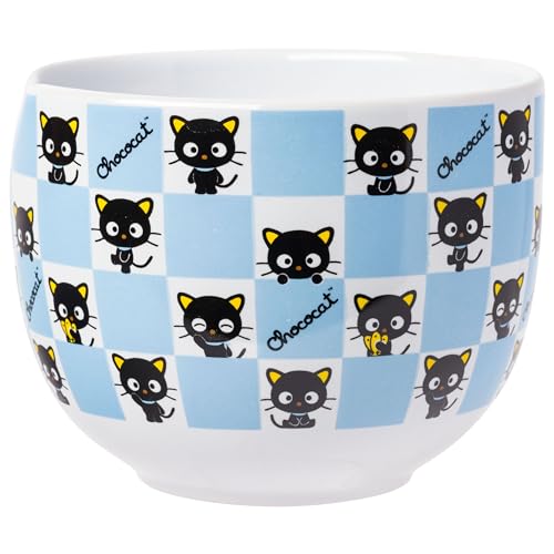 Silver Buffalo Hello Kitty Spring and Summer Flowers Rainbow Stripes Ceramic Ramen Noodle Rice Bowl with Chopsticks, Microwave Safe, 20 Ounces