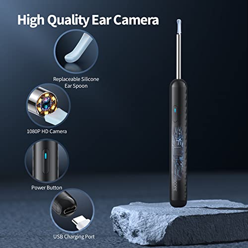 Ear Wax Removal Tool, Earwax Removal Kit with 8 Pcs Ear Set, Ear Cleaning Kit with 6 Ear Pick, Ear Cleaner Otoscope with Light, Ear Camera for iPhone, iPad, Android Phones (Black)