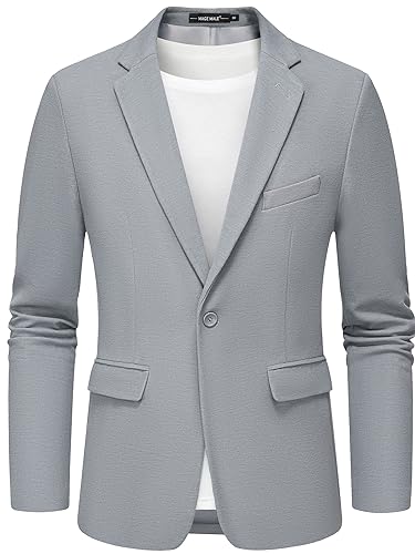 MAGE MALE Men's Blazer Casual Knit Sport Coat Slim Fit Suit Jacket Notch Lapel One Button Blazers Black