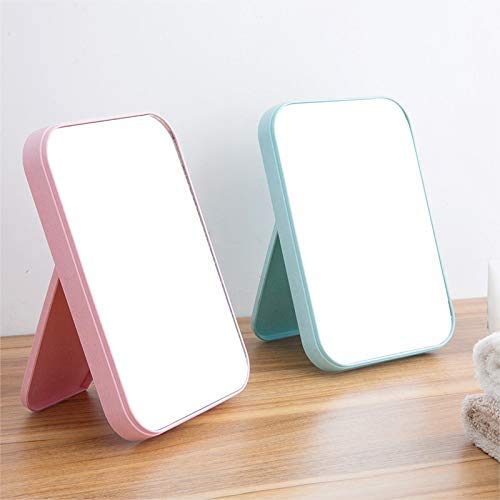 Coobbar Desktop Foldable Makeup Mirror Simple Portable Princess Mirror Square Makeup Mirror Small Mirror with Stand for Women (Beige)