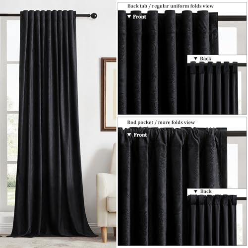 GIGIZAZA Blush Pink Velvet Curtains 63 Inch Long for Living Room,2 Panels Luxury Boho Drapes Flower Embossed Blackout Window Curtain for Living Room Back Tab Thermal for Bedroom