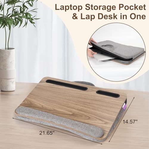 Lap Desk Laptop Bed Table: Home Office Portable Computer Lapdesk with Soft Cushion and Storage Bag - Wood Wide Writing Padded Tray for Work on Couch - Fits up to 17 Inch Laptop