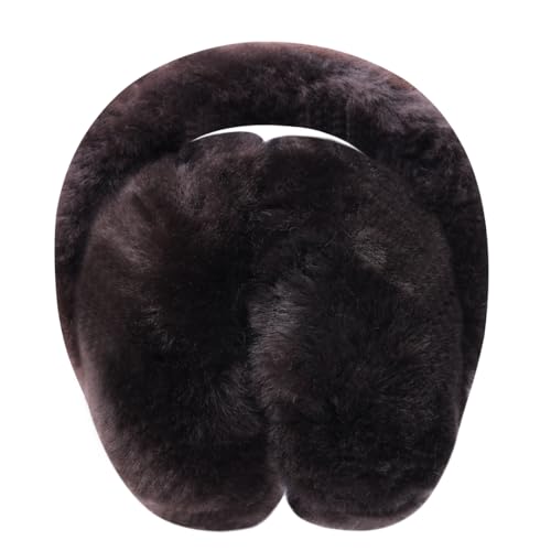 Harssidanzar Real Fur Winter Earmuffs for Men Women, Genuine Fur Earmuff, Sheepskin Ear muffs,Foldable Earmuffs, Outdoor Earmuffs, Ski Earmuffs HU301US,Black