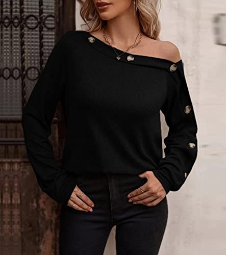Zyyfly Off Shoulder Tops for Women Long Sleeve Casual Sexy Dressy Shirts Burgundy S