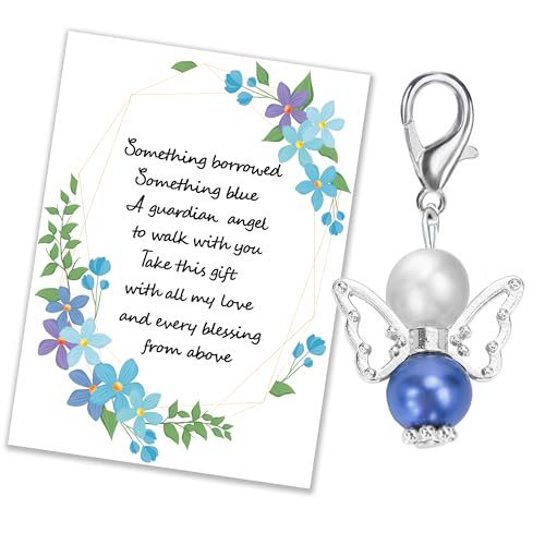 MKISHINE Something Blue for Bride to Be on Wedding Gifts Bridal Angel Bouquet Garter Charm Gift Card for Daughter on Wedding Day, from Mom Dad Grandma Sister Friends