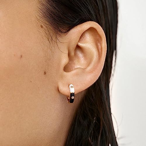 KissYan Enamel Small Hoop Earrings for Women, 14K Gold Plated Huggie Colorful Cute Earrings 925 Sterling Silver Post CZ Diamond Lightweight Hypoallergenic Dainty Handmade Jewelry Gifts (34F)