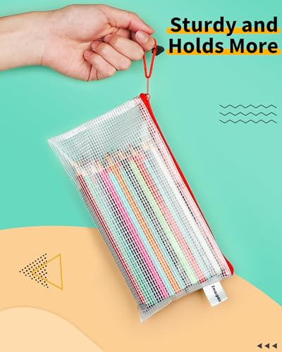 Smarpau 24PCS Pencil Pouches Bulk, 9.3" x 4.7"Mesh Zipper Pouch Pencil Case, 12 Colors Waterproof Small Zipper Pouches for Travel, Cosmetics, Office Organization