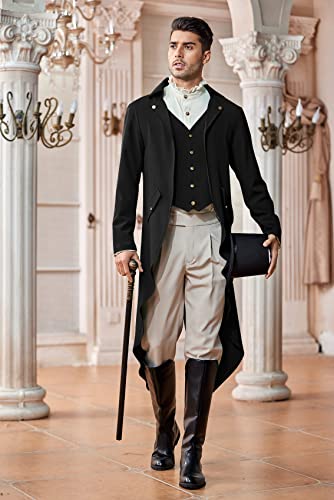 Mens Steampunk Victorian Jacket Gothic Tailcoat Costume Vintage Tuxedo Viking Renaissance Pirate Halloween Coats (Small, Black)