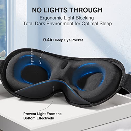 YFONG Weighted Sleep Mask, Women Men 3D Blocking Lights Sleeping Mask (4.2oz/120g), Pressure Relief Night Sleep Eye Mask with Adjustable Strap, Eye Cover Blindfold for Travel Nap Yoga, Black