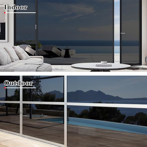 ConCus-T Thicken One Way Mirror Window Film Sun Blocking Window Tint Film for Home Reflective Window Sticker Glass Privacy Film, Black Silver 41.34 Inch x 6.5 Feet