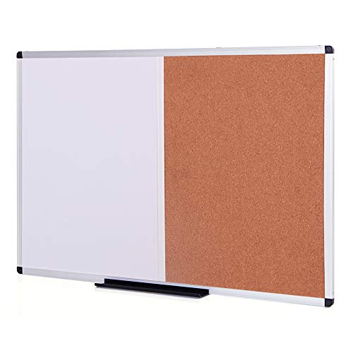 VIZ-PRO Magnetic Dry Erase Board and Cork Notice Board Combination, 36 X 24 Inches, Silver Aluminium Frame