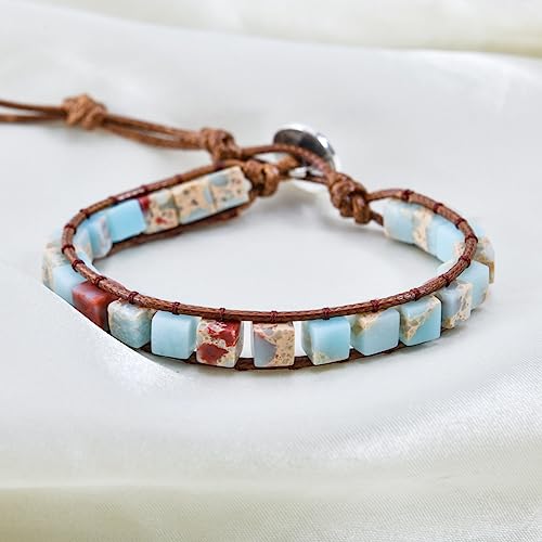 YGLINE Boho Handmade Wrap Leather Tube Crystal Stone Bracelet for Women