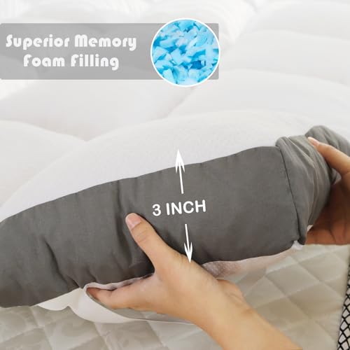 WhatsBedding 3 Inch Memory Foam Mattress Topper Full Size Memory Foam Filled Bamboo Cooling Fluffy & Soft 100% Air Fabirc Top Pillow Top, Anti-Slip Bottom, 4 Elastic Straps, 75x54x3 Inch, Full