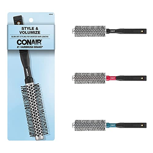 Conair Style & Volumize Metal Round hair brush - Blow Drying brush - Hairbrush for Short Hair Length - Color at random -1 Count