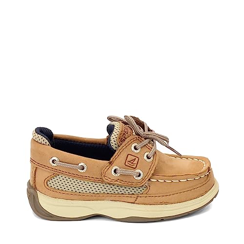 Sperry boys Lanyard boat shoes, Dark Tan/Navy, 5 Big Kid US