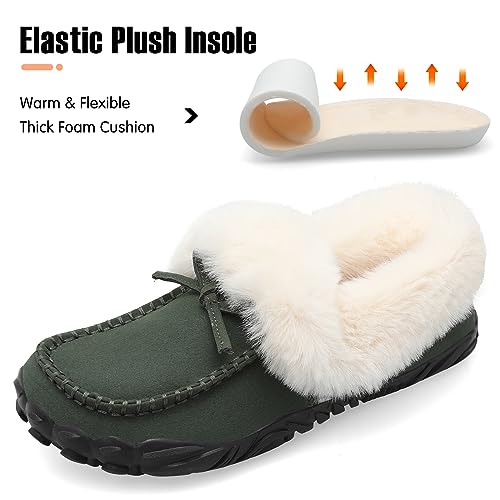 BARERUN Womens Moccasins Shoes Womens Moccasins Shoes Slipper Boots for Women Suede Winter Boots for Women Green Women Size 7