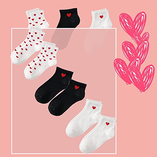 CHUNFO Cute Heart White Red Crew Women Socks Frilly Fun Bear Pattern Long Ankle Novelty Aesthetic Girls Sock 4 & More Pairs