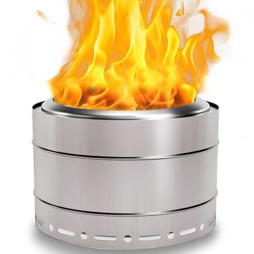 Panovue 19.5 inch Smokeless Fire Pit with Carry Bag, Stainless Steel Outdoor Smokeless Firepit, Wood Burning Fire Pits for Camping, Bonfire,Low Smoke Firepit for Outside(Black)