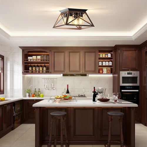 OYKYOHEI 2 Pack Semi Flush Mount Ceiling Light, 4-Light Kitchen Ceiling Lighting Fixtures, Industrial Farmhouse Closed to Ceiling Lamp for Hallway Porch Dining Room