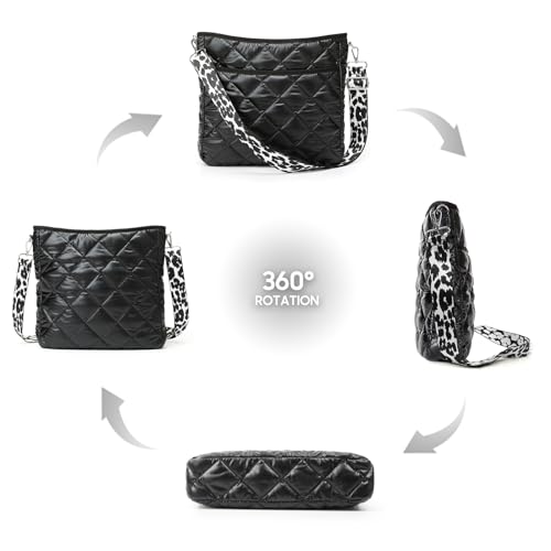 Quilted Crossbody Bags for Women, Unique Pattern Strap Quilted Bag, Crossbody Purses for Women, Quilted Puffer Bag for Women (Black)