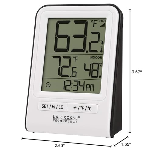 La Crosse Technology Wireless Indoor/Outdoor Temperature Monitor with Hi/Low Records, Humidity, 12/24 Hour Time - 330 Foot Transmission Range