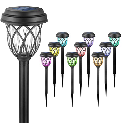 EXCMARK 10 Pack Color Changing Solar Lights Outdoor Decorative for Garden Pathway Walkway, Solar Outdoor Decorations for Patio Garden Christmas.