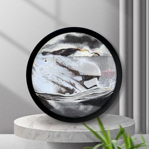 YTWM 17.4" 3D Sand Art Pictures, Moving Sand Art Liquid Motion, Office Room Wall Decor, Quicksand Flowing Sand Painting 360° Rotate (Black White)