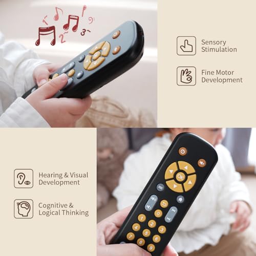Nueplay Baby TV Remote Control Toy with Light and Sound, Toddler Realistic Controller with 3 Languages, Early Educational Learning Musical Toys, Preschool Infant Boys Girls 6, 12, 18 Months, Black