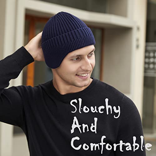 HiRui Knitted Beanie Hats Winter Hats Ear Covers for Men Women Kids Warm Slouchy (Beige)
